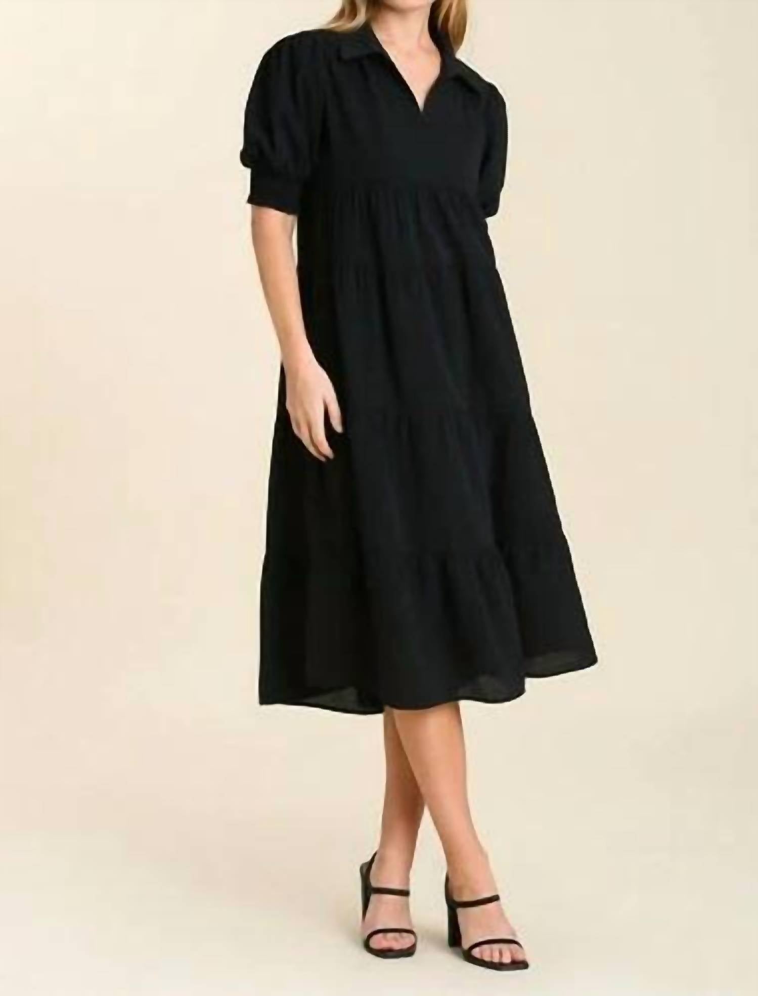 Umgee - Tiered Cuffed Sleeve Midi Dress