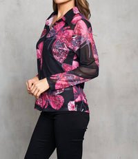 Paparazzi - Mesh Butterfly Print Button Front Lined Shirt