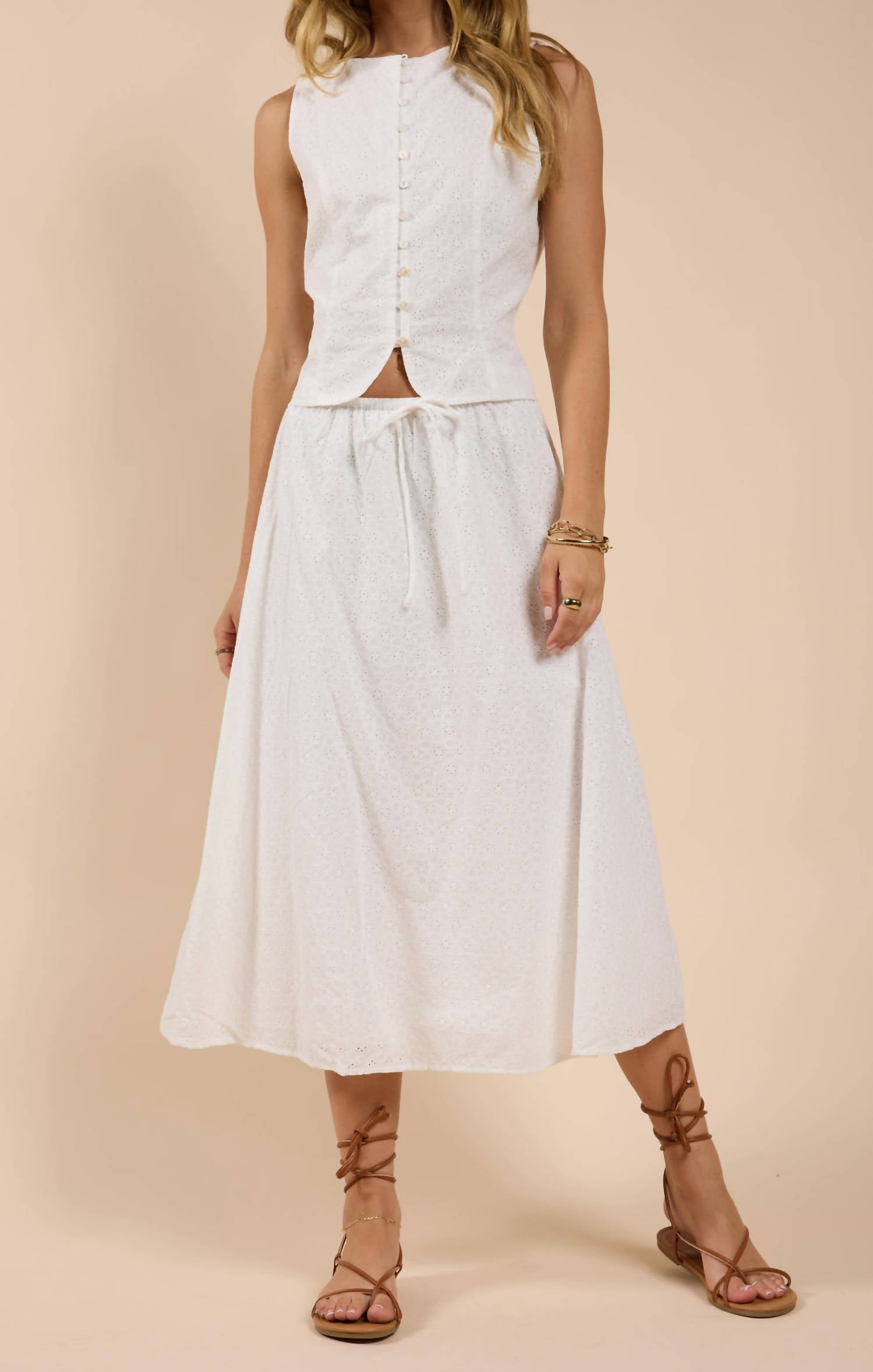 Sadie & Sage - Sundream Eyelet Drawstring Maxi Skirt
