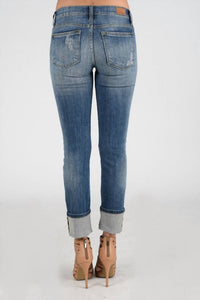 Judy Blue Distressed Cuffed Straight Leg Jeans in blue - women's jeans - detail view
