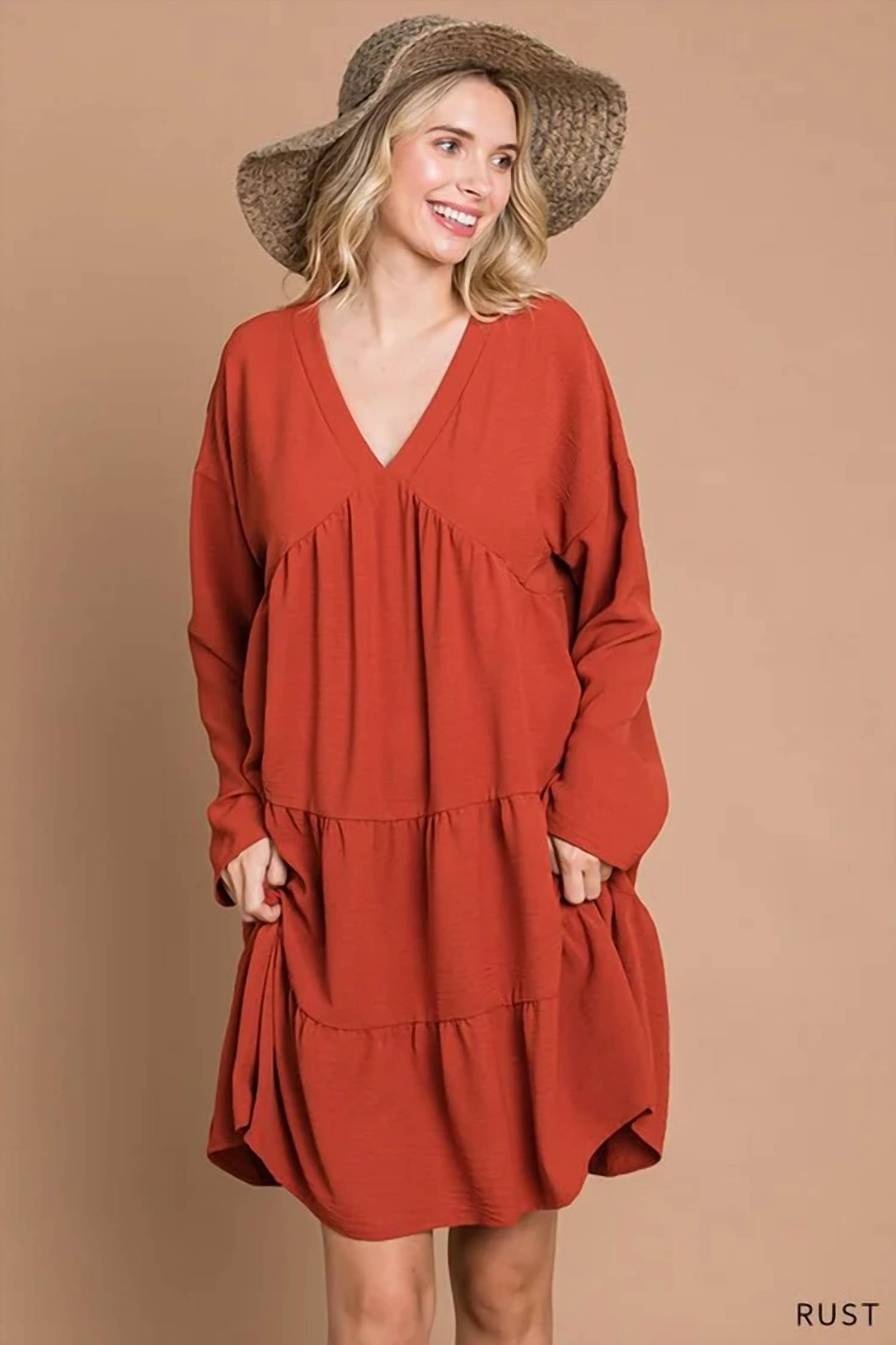 Cotton Bleu - Women's Air Flow V Neck Tiered Dress