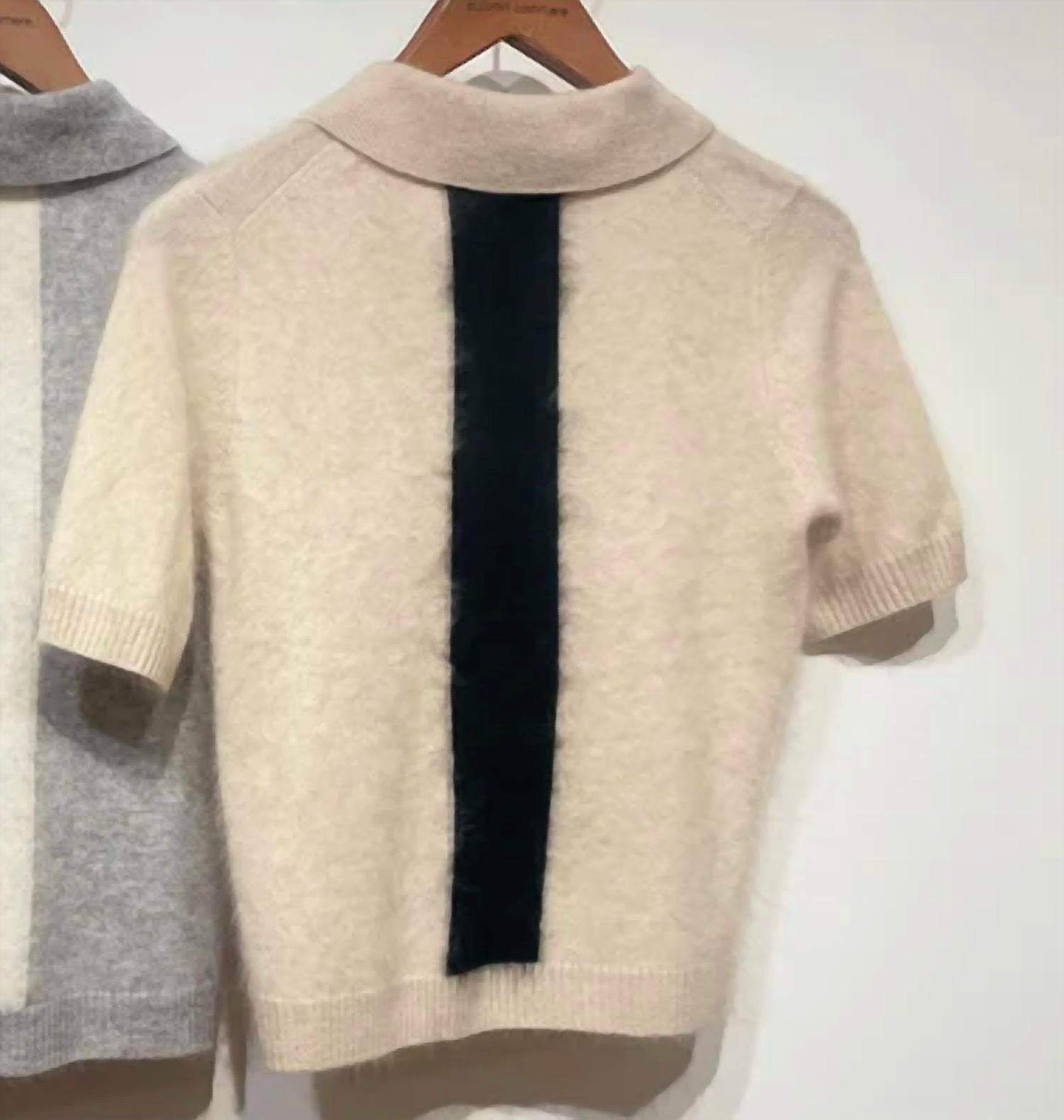 Autumn Cashmere Women's Cropped Polo in beige - women's shirt - alternate view