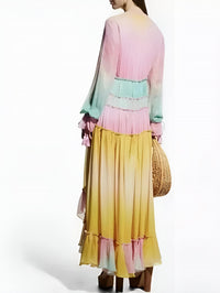 Rococo Sand - Zale Metallic Pastel High-Low Rainbow Maxi Dress