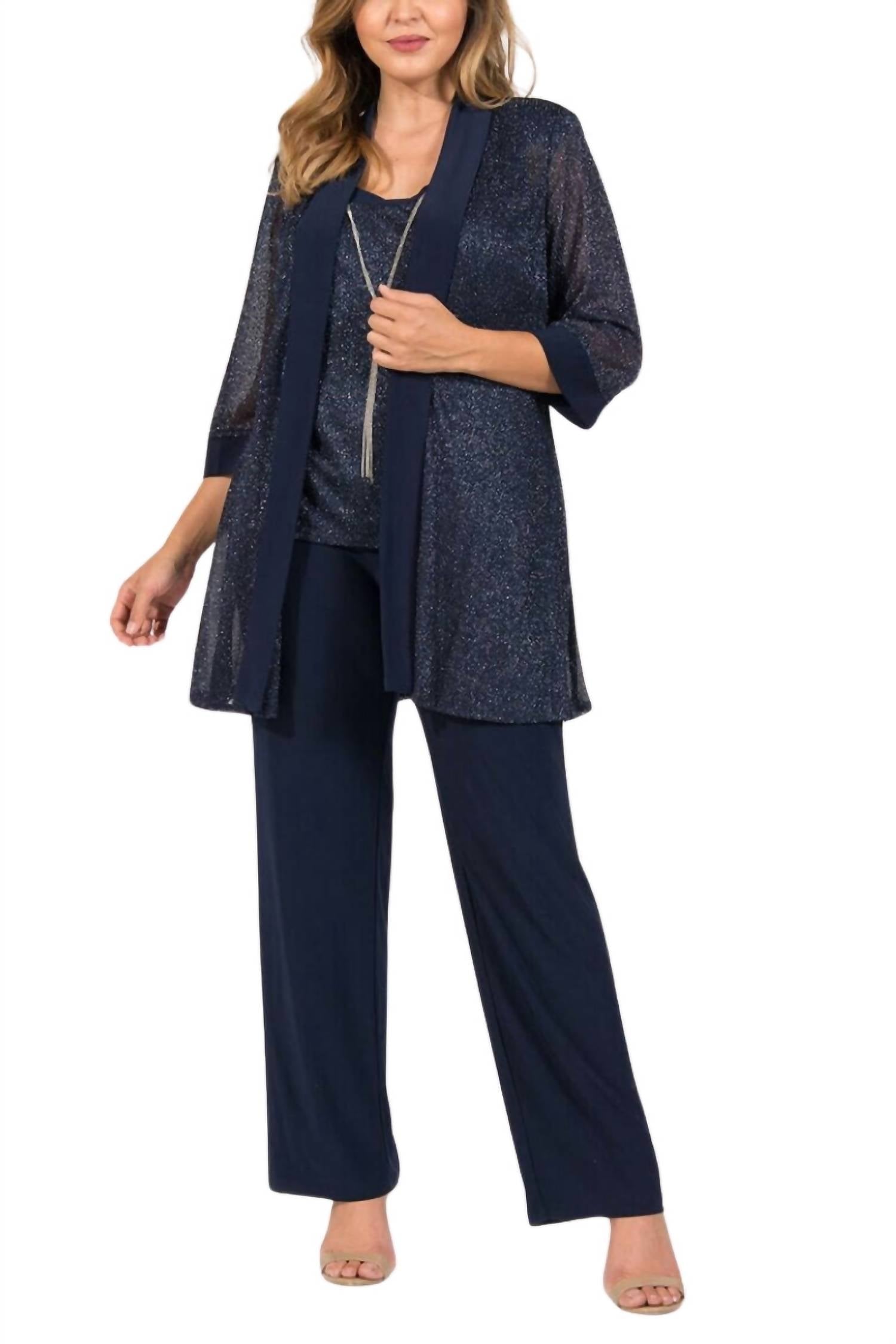 R&M Richards - Sleeveless Top And Loose Pants With Matching Jacket Set