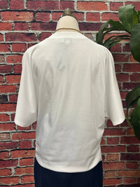 P.CILL Women's Glazed Cotton Batwing Waist Tie T-shirt in white - women's t-shirt - detail view