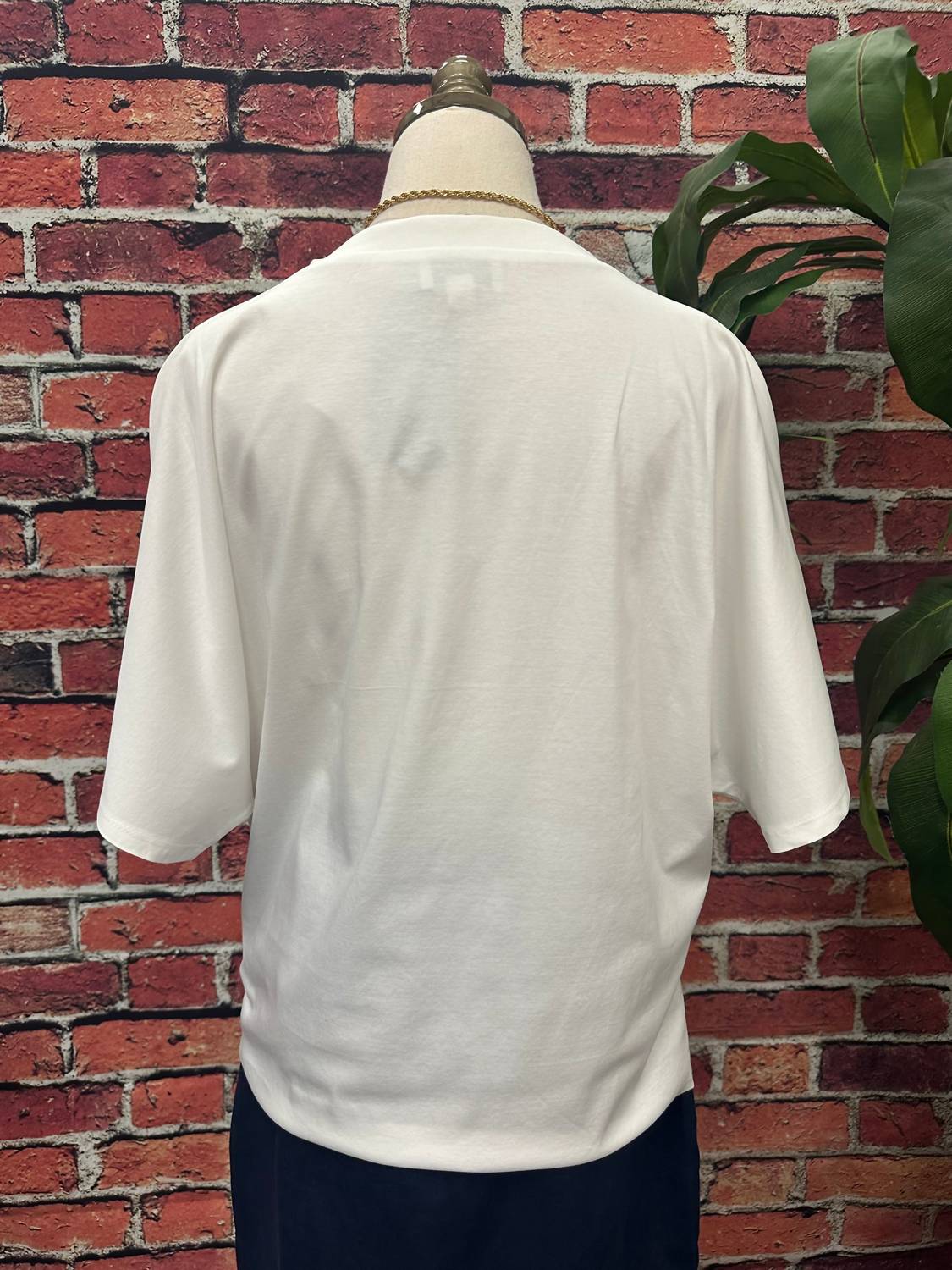 P.CILL Women's Glazed Cotton Batwing Waist Tie T-shirt in white - women's t-shirt - detail view