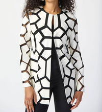 Joseph Ribkoff - Faux Leather Geometric Laser Cutout Long Sleeve Jacket