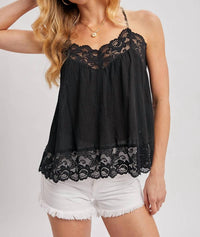 Bluivy - Boho Lace Trimmed V-Neck Cami Top