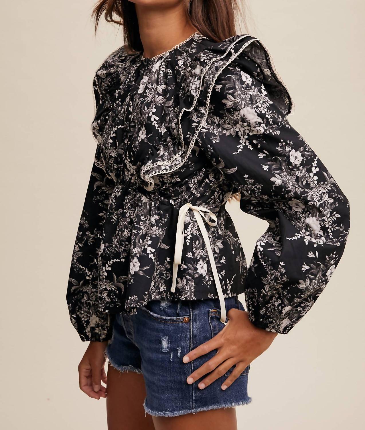 Listicle - Victorian Floral Ruffle Blouse