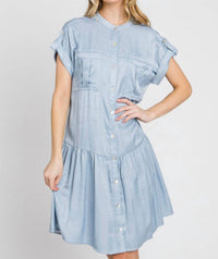 Calista - Ranunculus Drop Waist Knee Length Shirt Dress