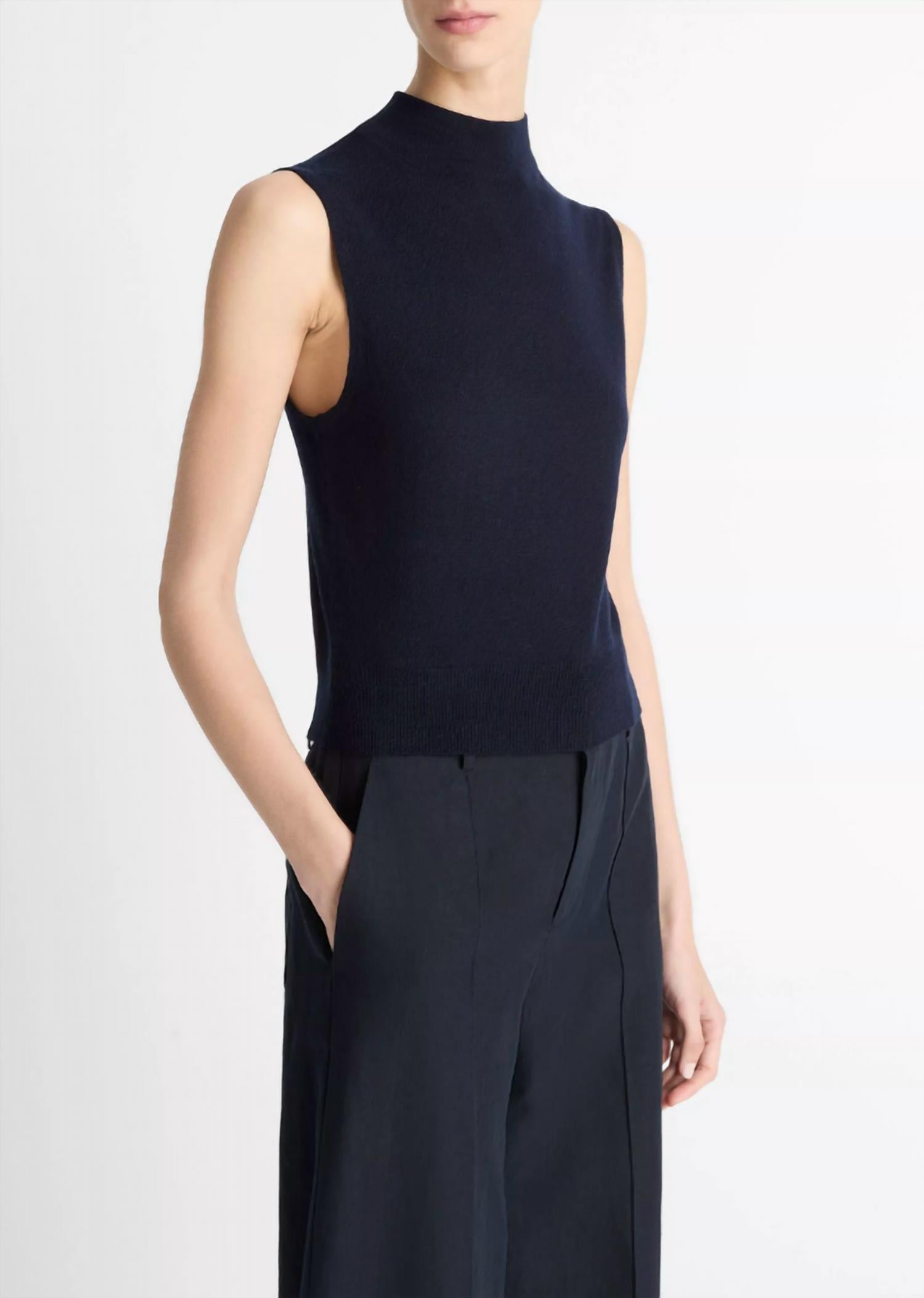 Vince Sleeveless Mock Neck Top in coastal - women's tank top - detail view