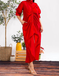 Karen T Design - Button Down Rutched Midi Dress