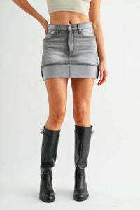 Mica Denim - High Rise Cuffed Mini Skirt