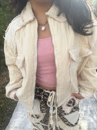 Pol - Relaxed Fit Denim Jacket With Quilting And Lace Accents