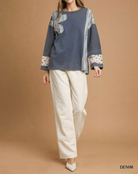 Umgee - French Terry Patchwork Pullover