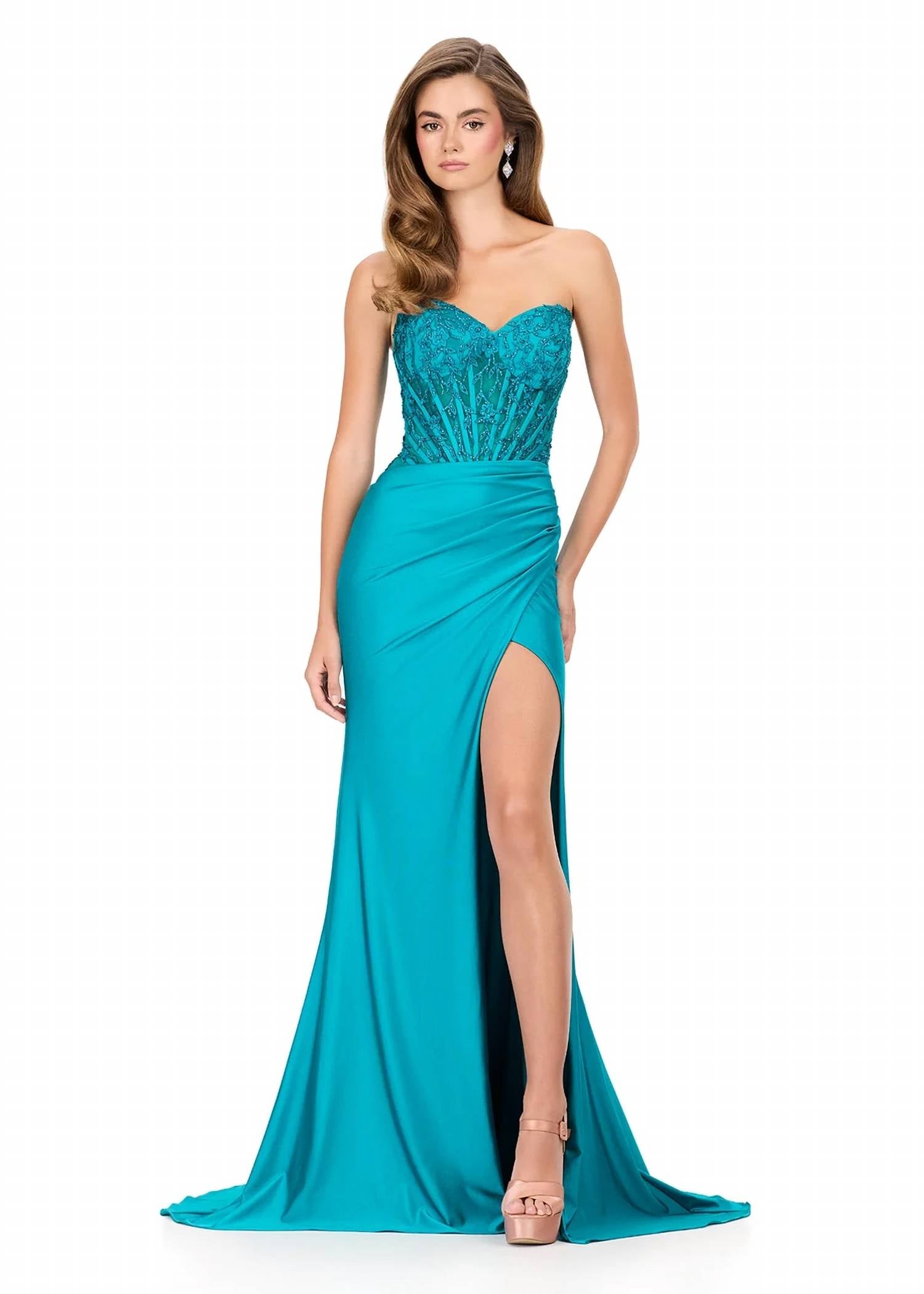 Ashleylauren - Strapless Lace Embroidered Gown