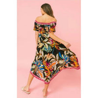 Flying Tomato - Tropical Off Shoulder Hi-lo Midi Dress