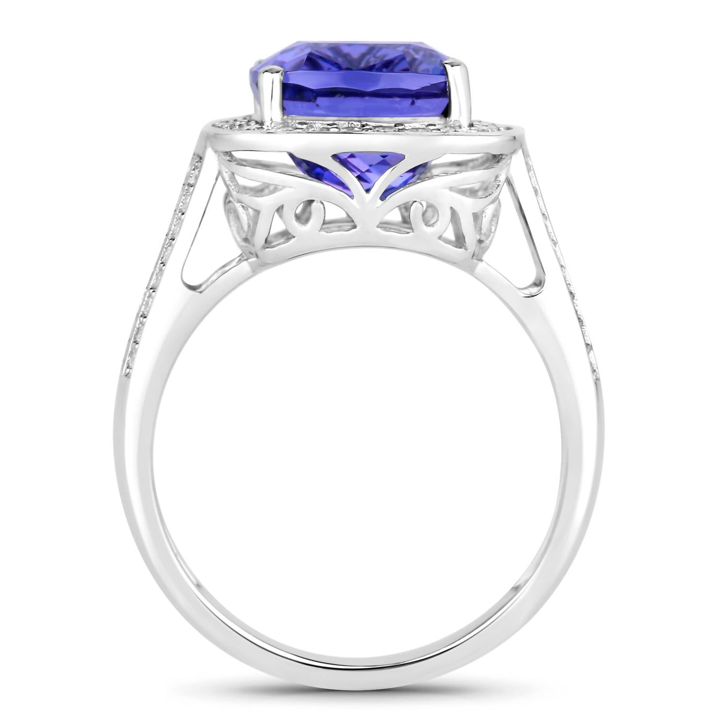 Diana M Jewels Women's Cushion Natural Tanzanite Fashion Ring (5.59 Ct) - Elegant in 14k white gold - women's jewelry - detail view