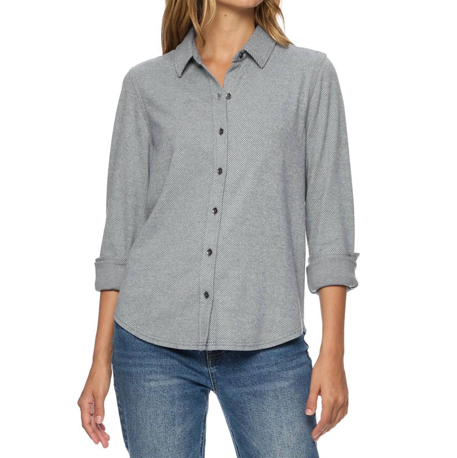 Flags & Anthem Lilly Knit Flannel Shirt in grey - women's long sleeve top