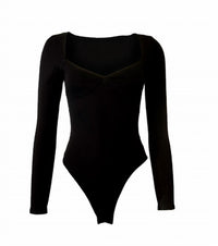 The Athletic Side Of Us Lady Liberty Long Sleeve Ribbed Leotard – Sustainable Cotton in black - women's shirt - detail view