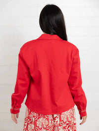 TRIBAL Embroidered Placket Jacket in sangria - women's jacket - detail view