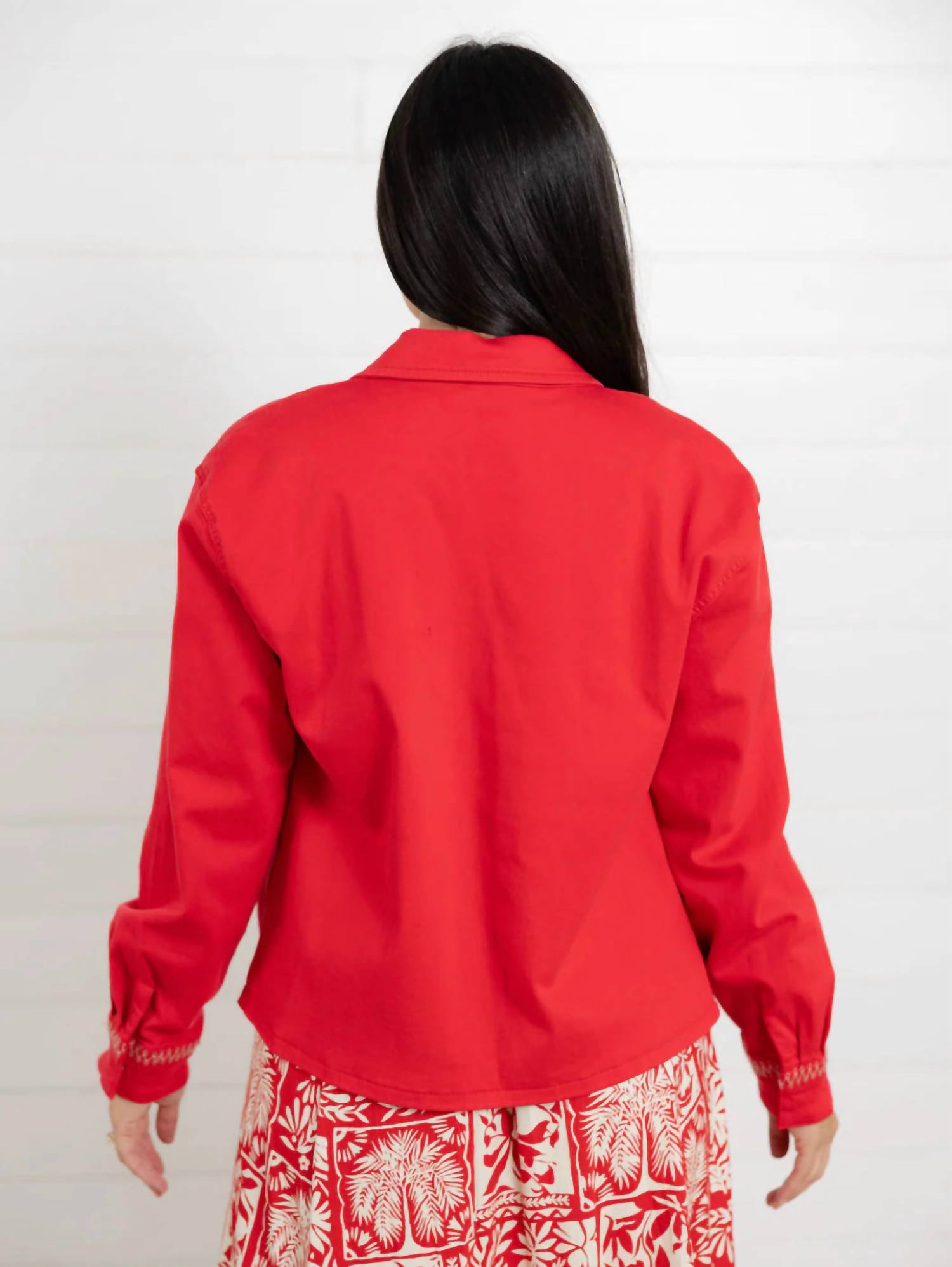 TRIBAL Embroidered Placket Jacket in sangria - women's jacket - detail view