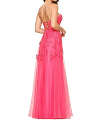 FAVIANA Tulle Applique Gown in hot pink - women's dress - detail view