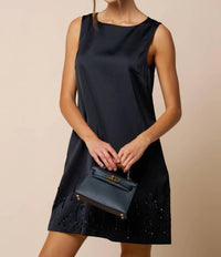 Lalavon - Audrey Beaded Detail Satin Sleeveless Shift Dress