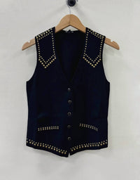 Minnie Rose Western Knit Vest in black - women's jacket - detail view