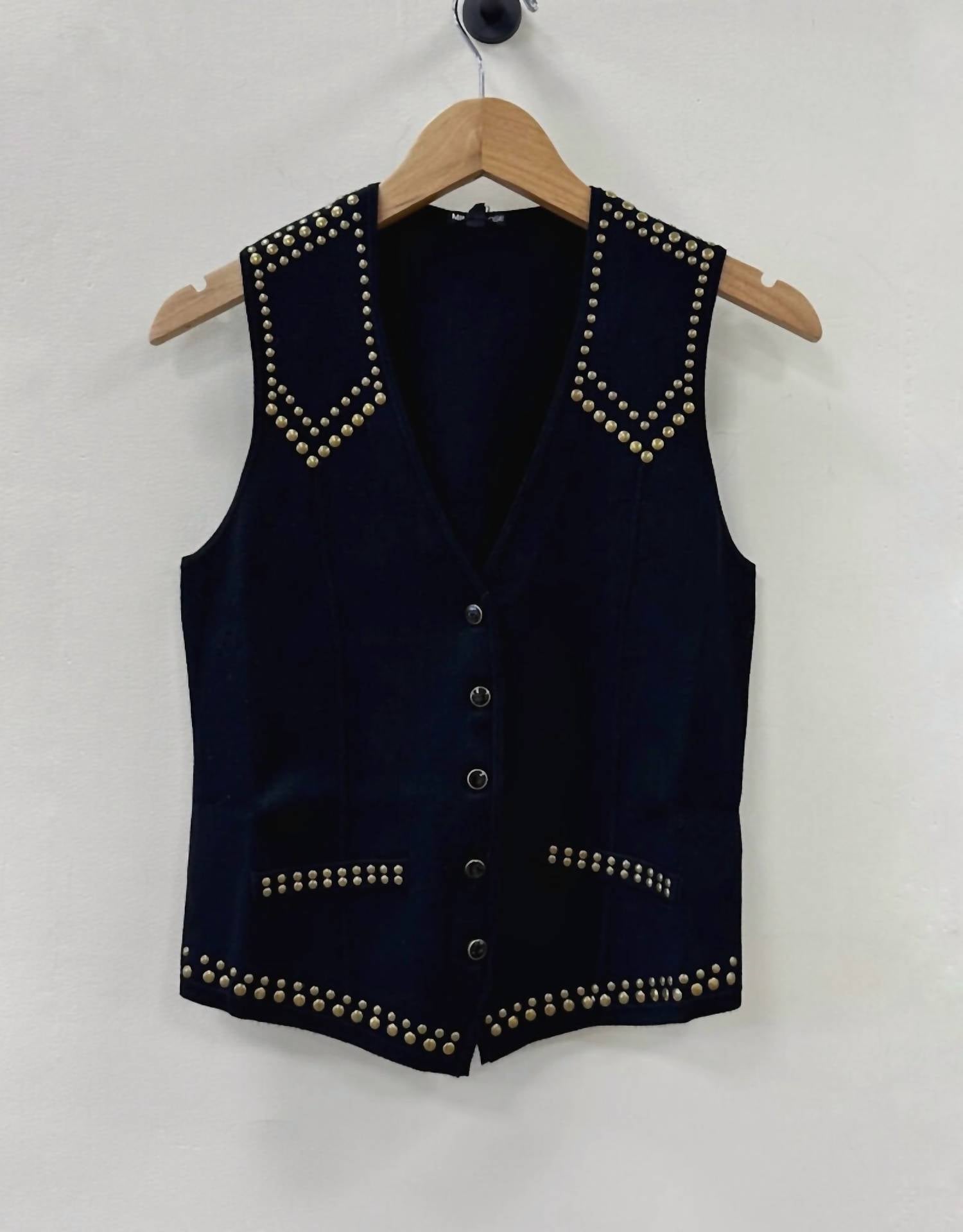 Minnie Rose Western Knit Vest in black - women's jacket - detail view