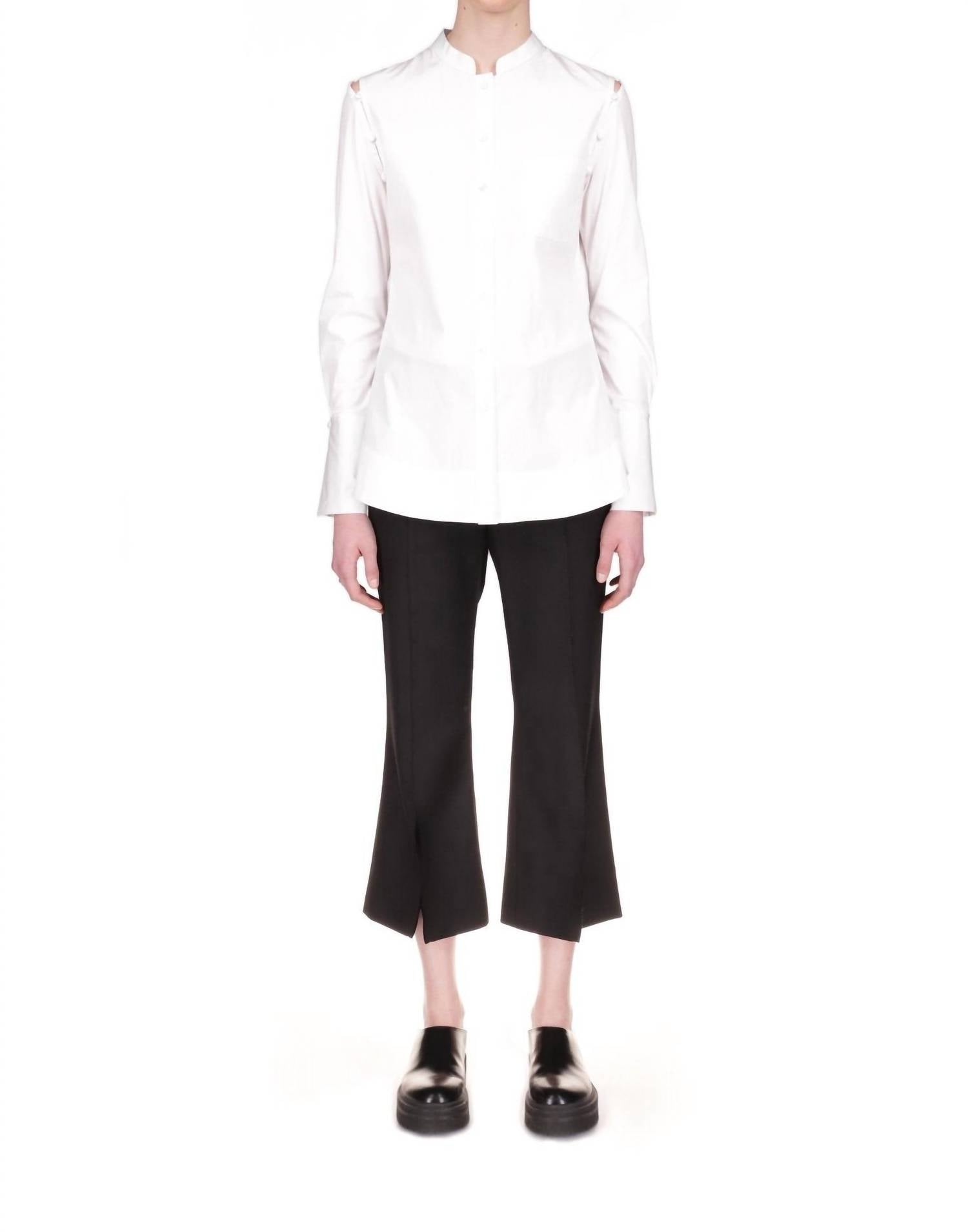 Marina Moscone - Long Sleeve Stand Collar Shirt Top