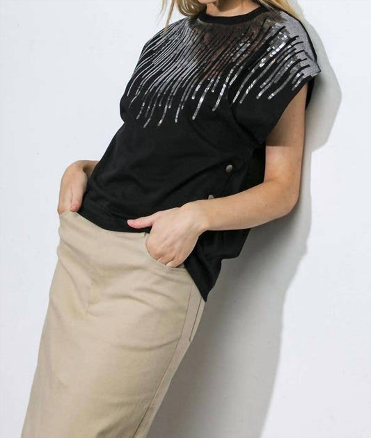 Flying Tomato - Cotton Knit Silver Sequin Detail Top