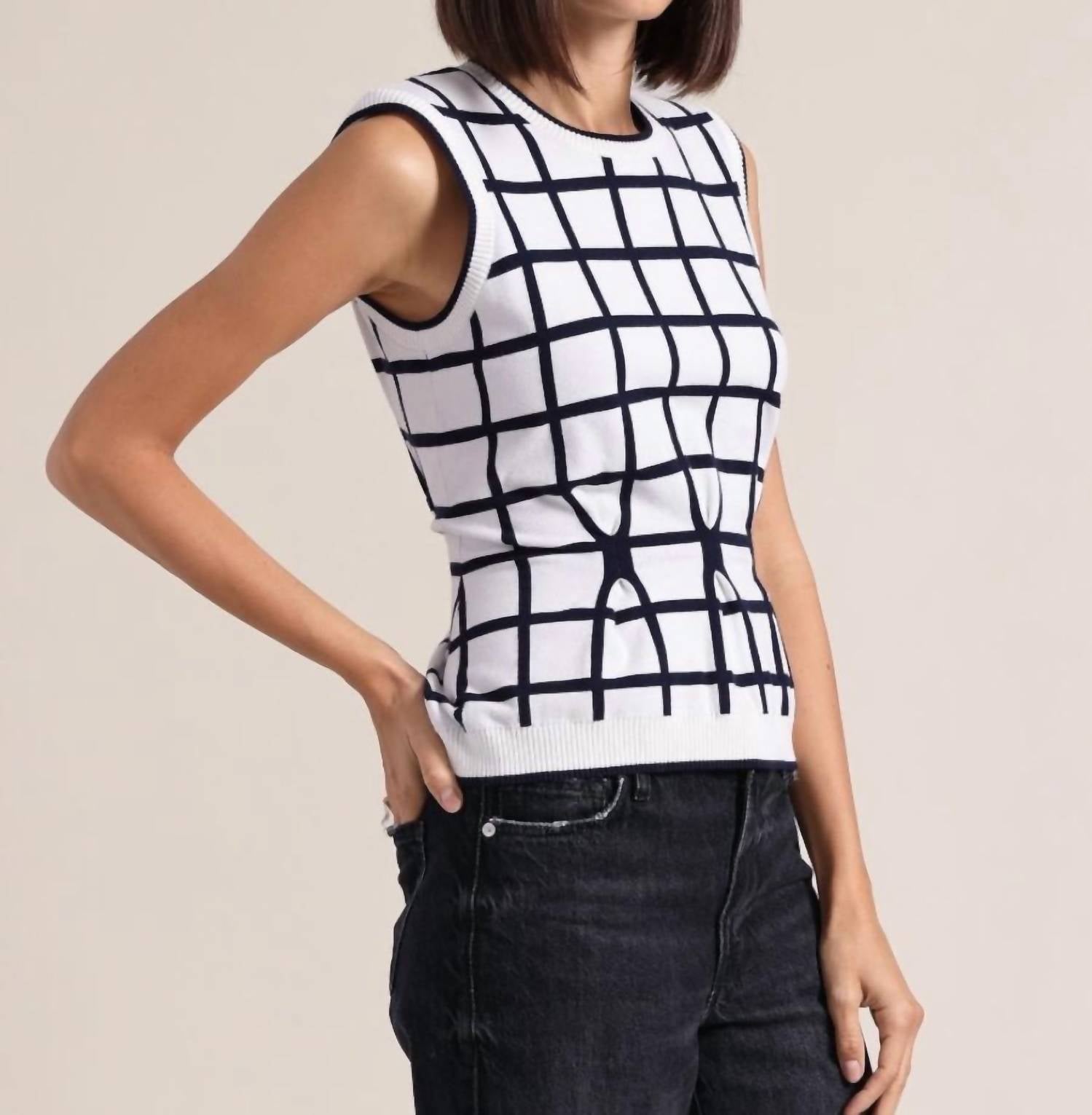 Minnie Rose - Windowpane Pleat Top
