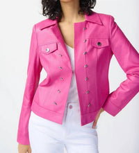 Joseph Ribkoff Faithy Foiled Suede Jacket in bright pink - women's jacket - alternate view