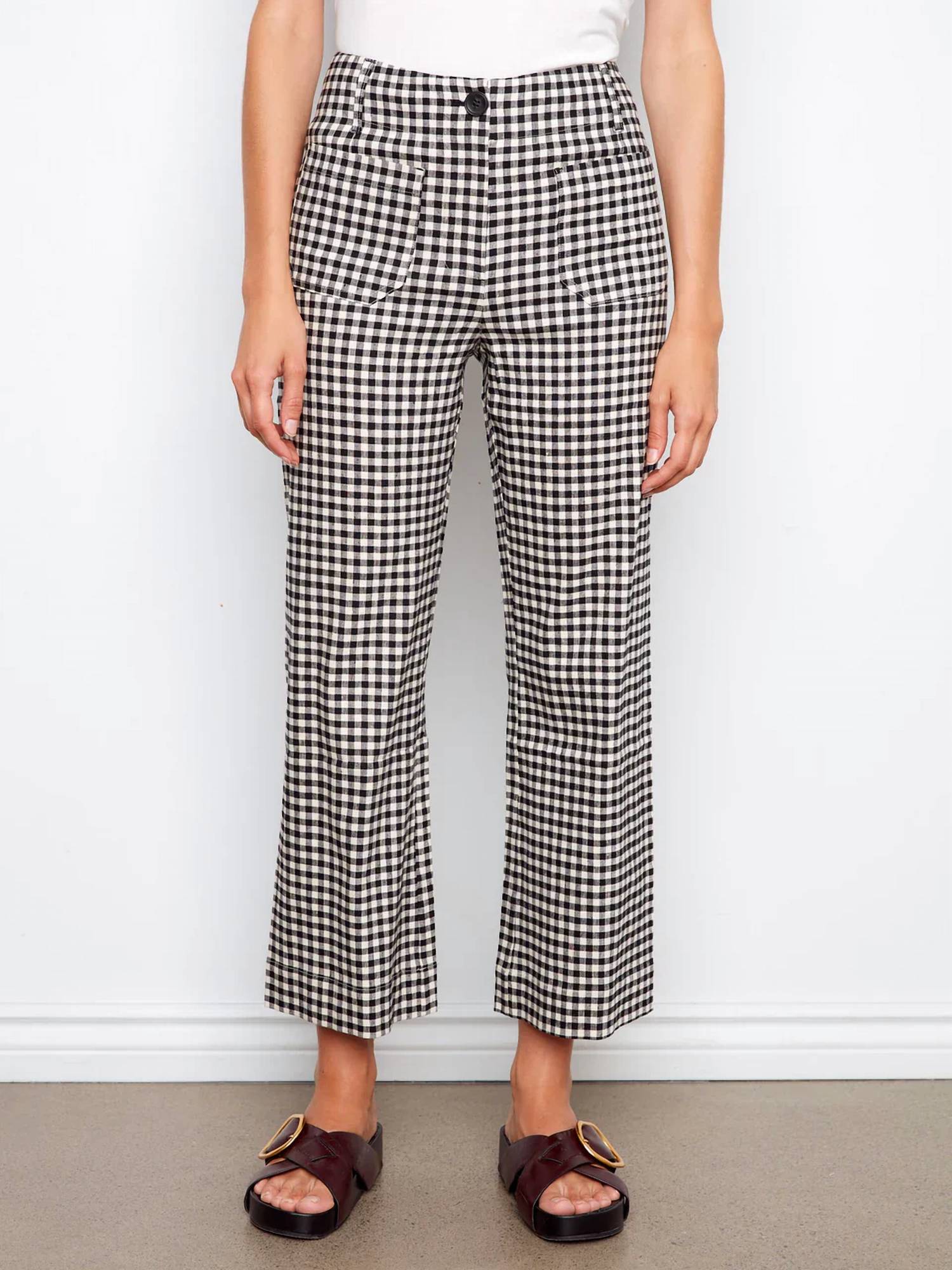Charlie B - Gingham Cropped Linen Blend Pants