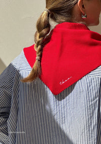 TBCo Women's Merino Triangle Scarf in red - women's scarf - detail view