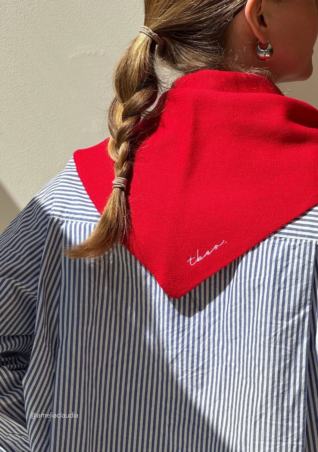 TBCo Women's Merino Triangle Scarf in red - women's scarf - detail view