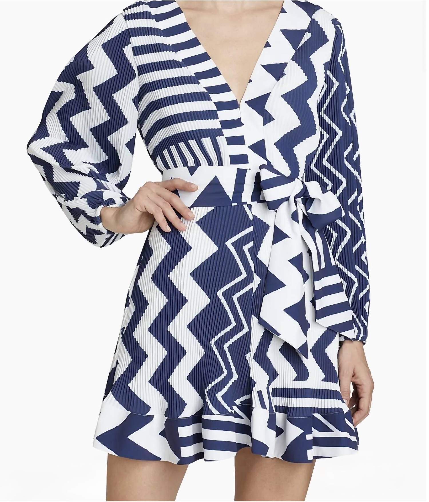 Milly - Women's Liv Patchwork Chevron Pleated Dress