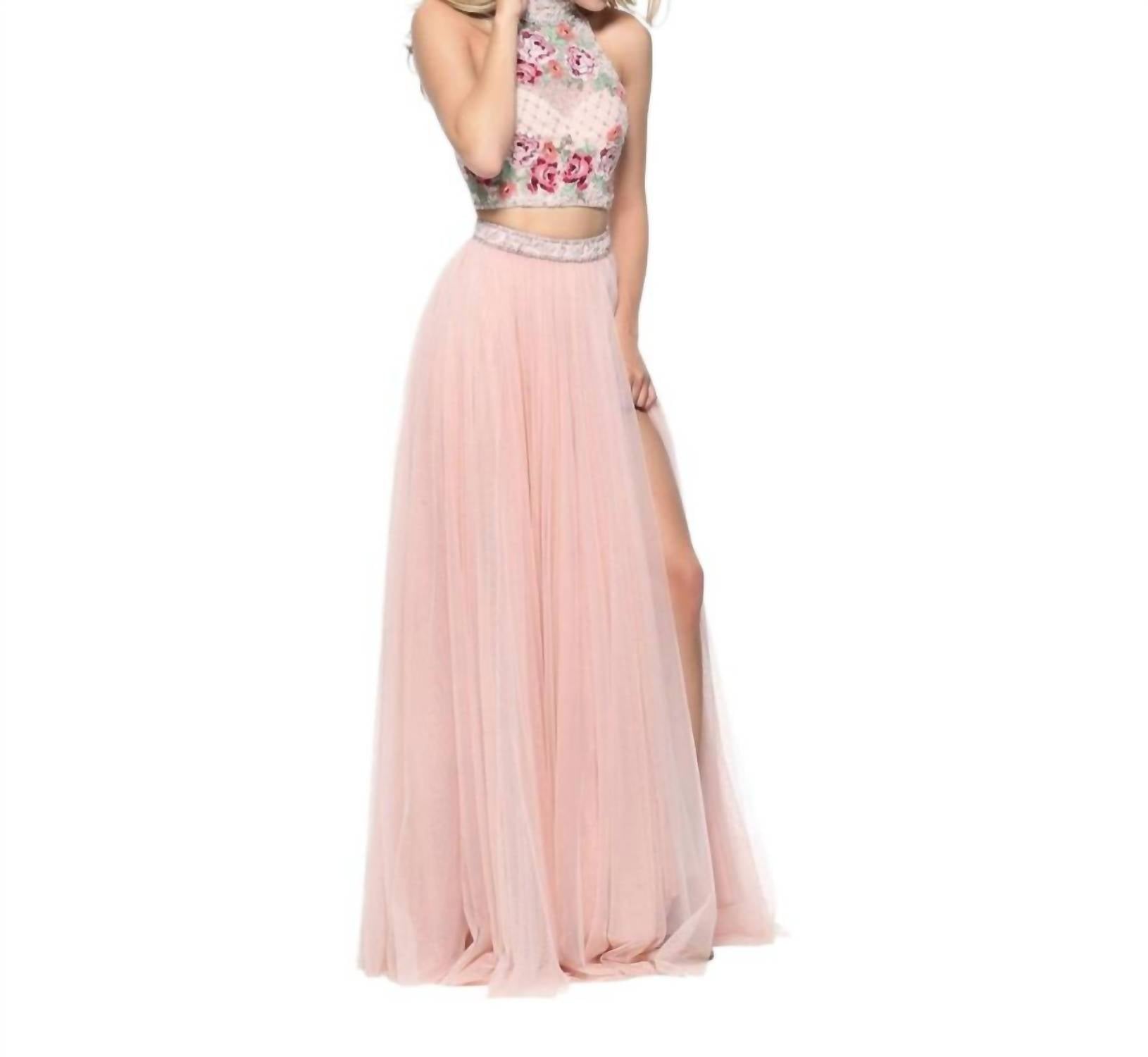 Sherri Hill - High Neck Halter Embroidered Gown