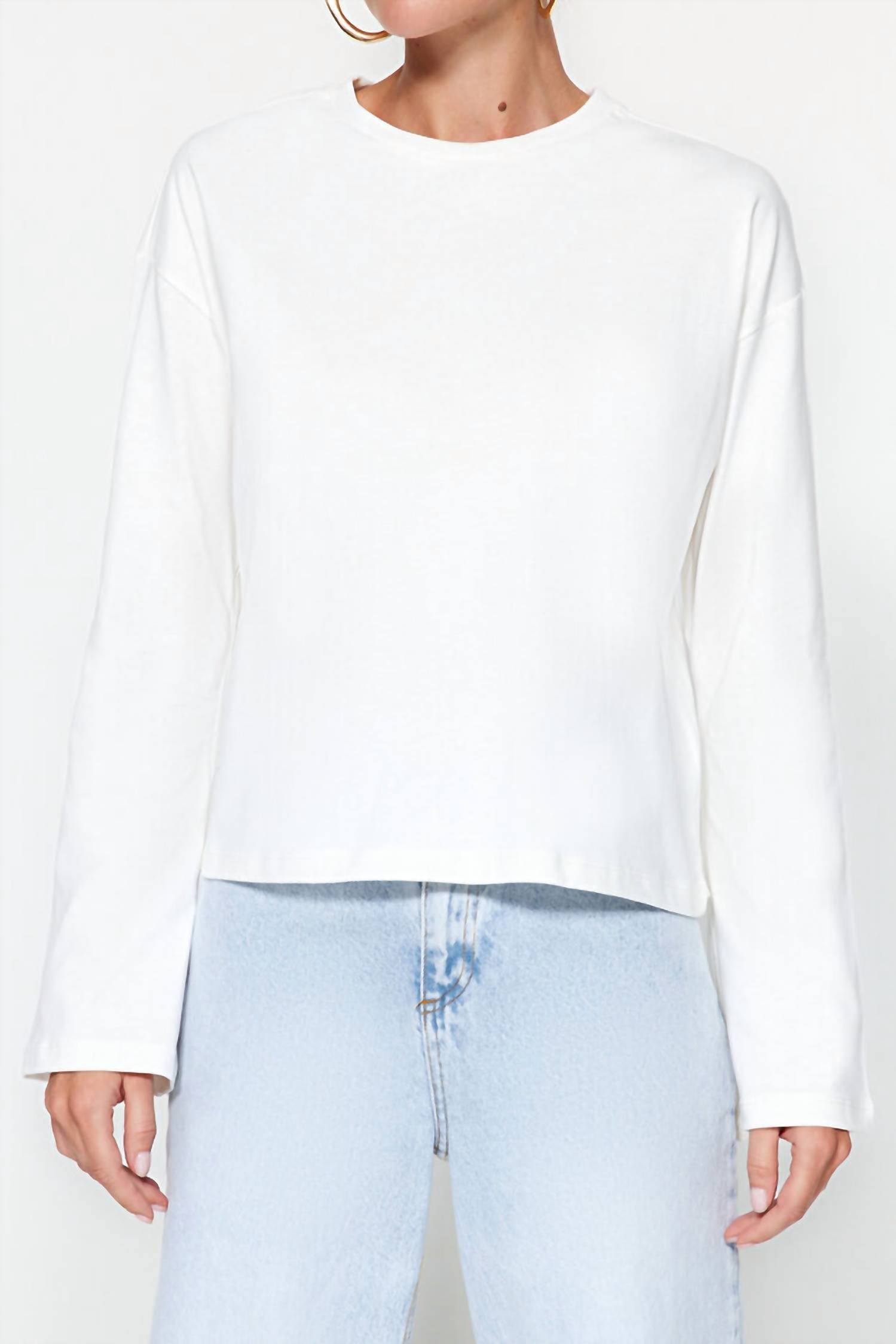 AEMI + CO Ava Long Sleeve Top in white - women's long sleeve top