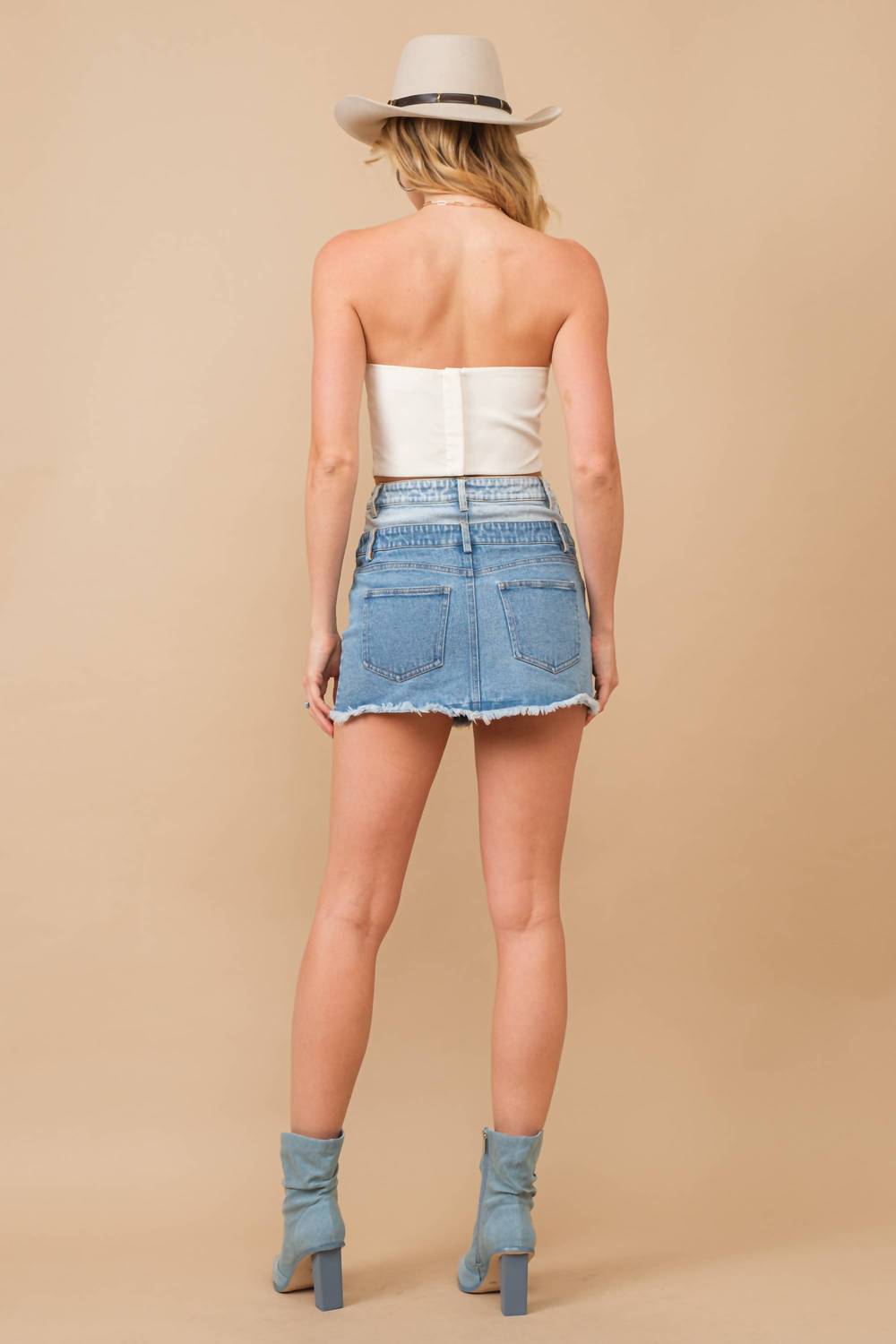 Blue B - Frayed Hem Stretch Denim Mini Skirt