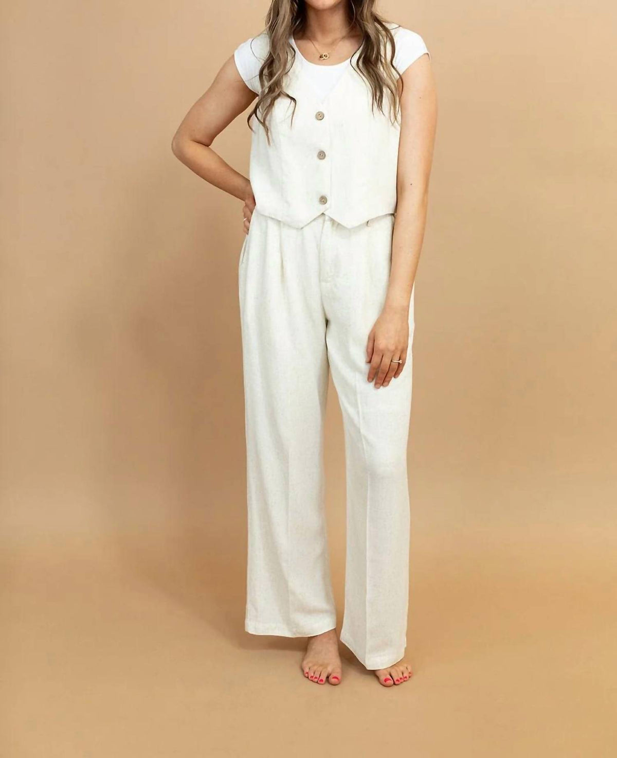 Tea N Rose - Perri Cropped Vest And Linen Pants Set