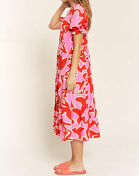 Jade By Jane - Beautiful Chaos Tiered Short Sleeve A-line Midi Dress