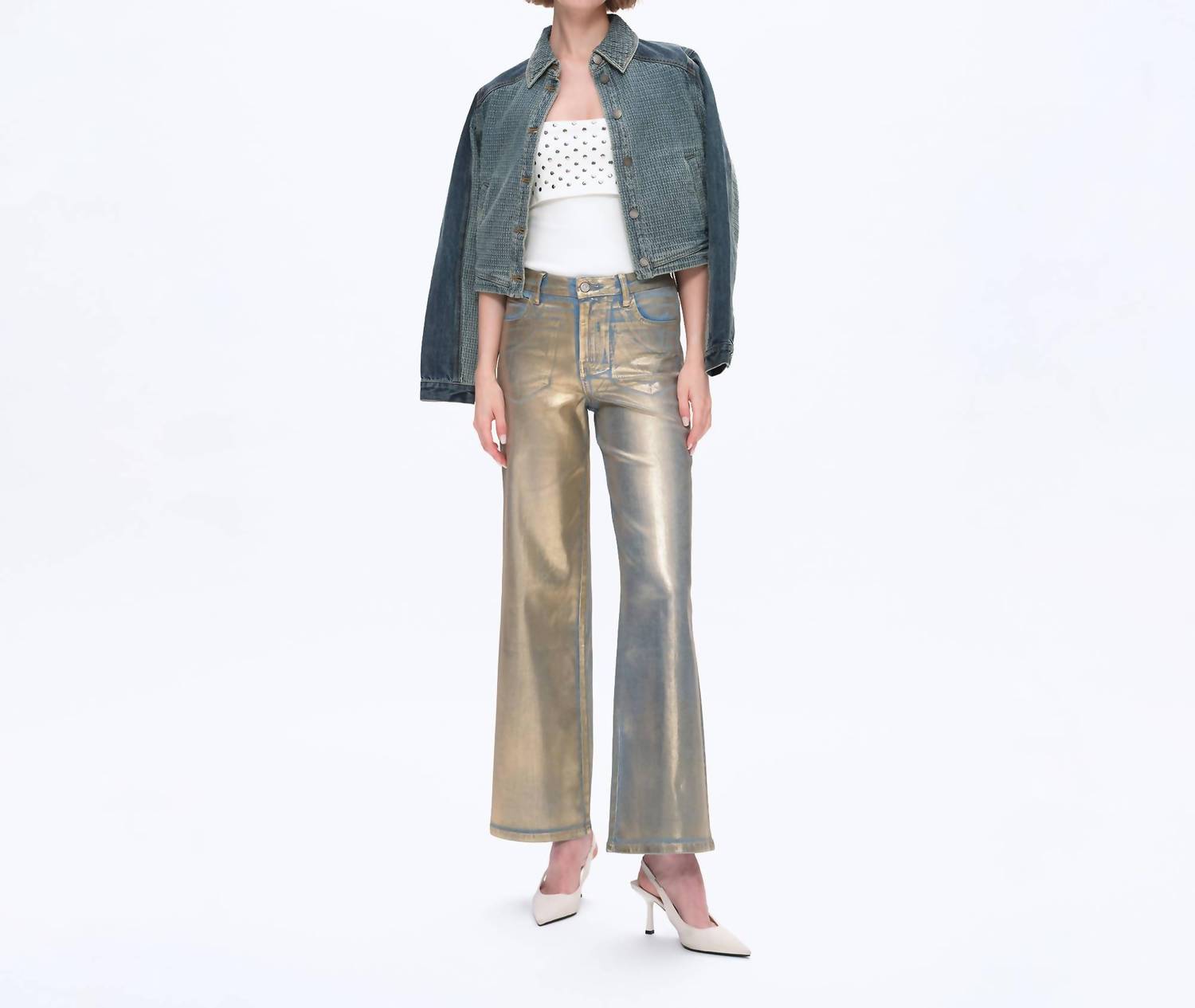 Bayeas Metallic High Waist Wide Leg Jeans in golden blue - women's jeans