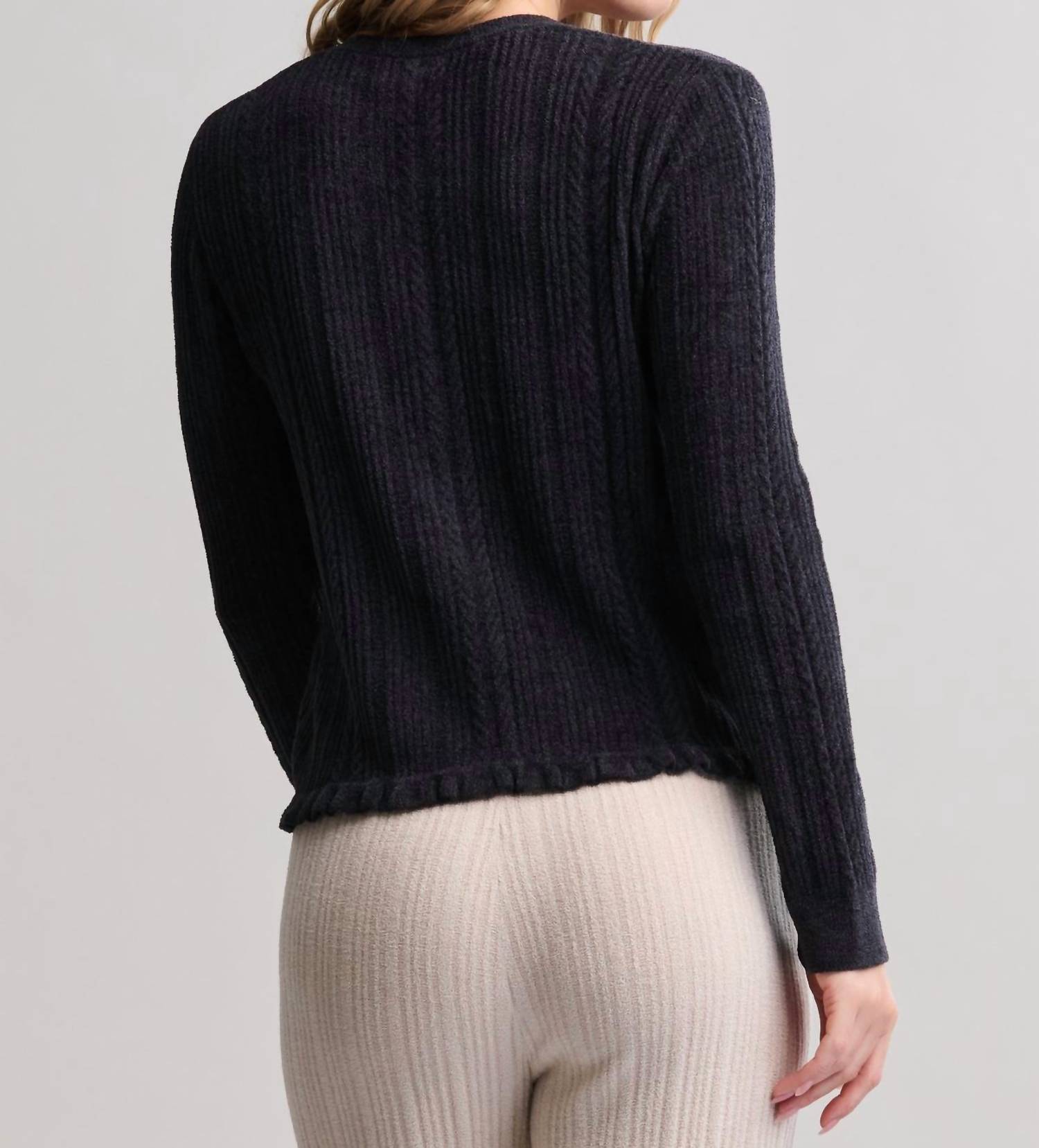 Barefoot Dreams - Cable Knit Cardigan With Ruffle