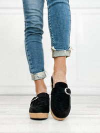 Corkys Footwear Women's All Get Out Wedge & Clog Style Shoes in black faux suede - women's shoe - alternate view