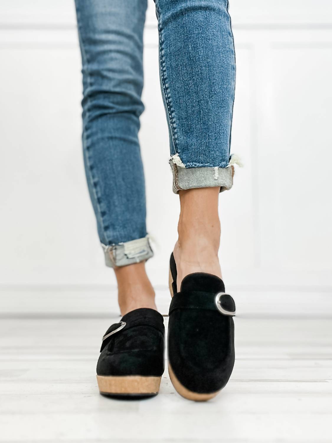Corkys Footwear Women's All Get Out Wedge & Clog Style Shoes in black faux suede - women's shoe - alternate view
