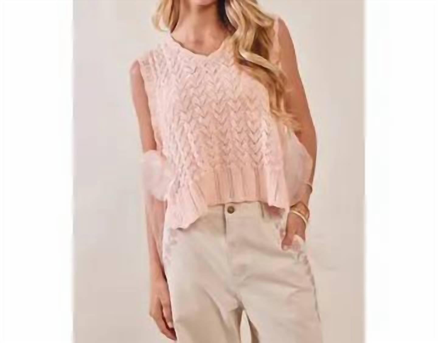 Listicle - Pointelle Knit Ribbon-Tie Vest Top