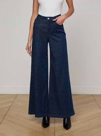 L'Agence Quincy Pinstriped Wide Leg Jean in ebony stripe - women's jeans