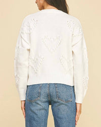 PINCH Heart Embroidered Knit Cardigan Top in white - women's cardigan - alternate view